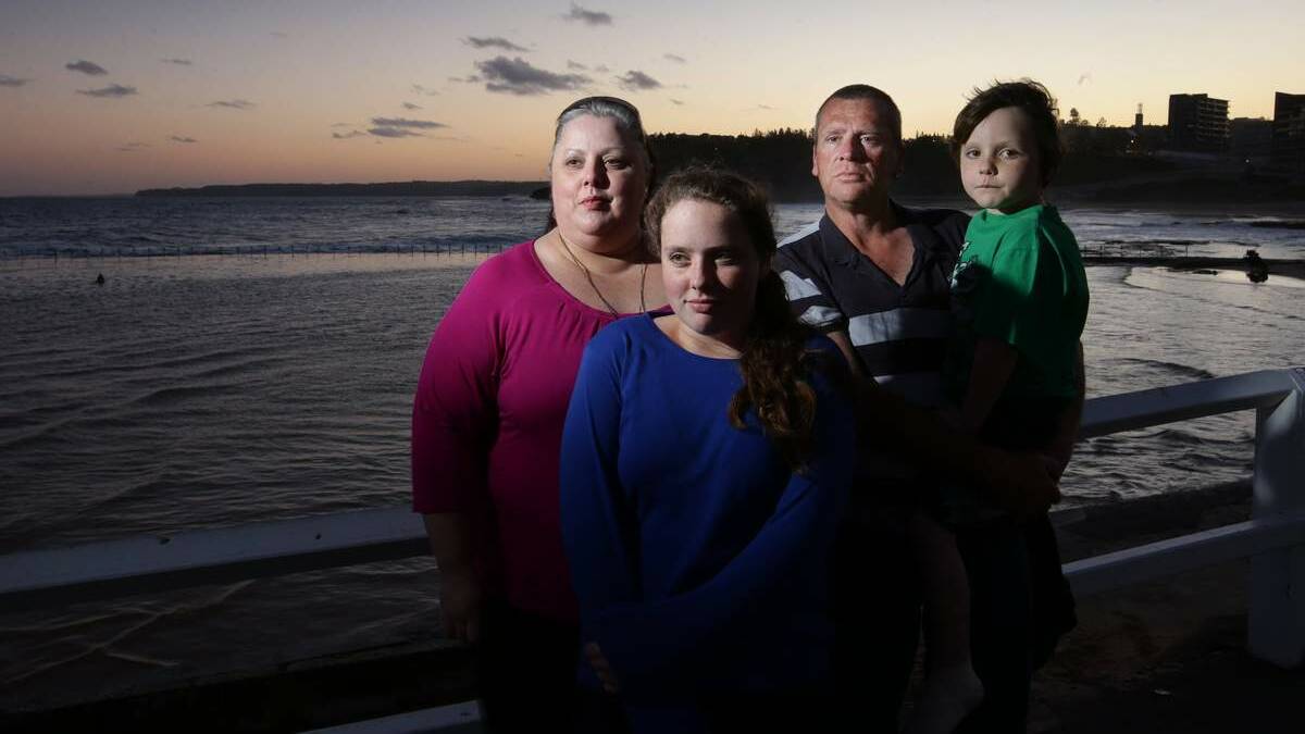 Maree Holman is pleading with Newcastle City Council to improve safety standards after her children nearly drowned in the old canoe pool. Maree is pictured with children Alana and Josh, and husband Ian Screen.