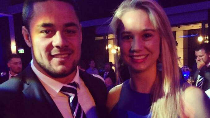 Kezie Apps meets Jarryd Hayne during the Brad Fittler Player of the Year Awards.