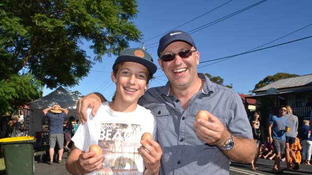 EGG WINNERS: Father and son team Nigel and Sam Jackson won one of the final hearts in the Tilba Festival Easter egg toss.