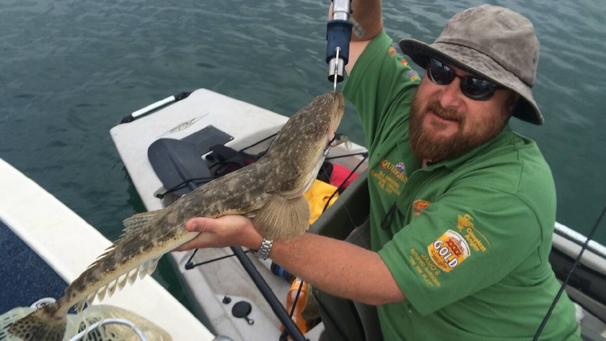 EDITOR’S CATCH: Narooma News editor Stan Gorton started out his competition well getting a 68cm flathead within the first half and hour of the competition on Day 1. It was caught on a 70mm Squidgie in Silver Fox that was included in the comp goodies bag.
