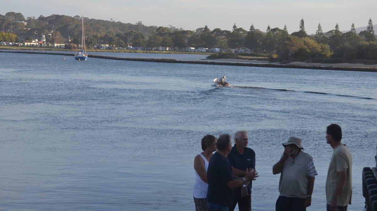 GRATEFUL GUYS: All six men were reunited at the Apex Park boat ramp later that afternoon were the grateful fisherman have their thanks to sailors and were able to relive the experience.