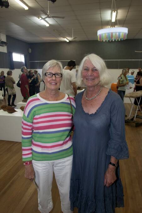 EVENT OPENING: Event organiser Jan Ireland at the official opening on Saturday night with Bev Bray from Bermagui. Photo by Peter Smith 