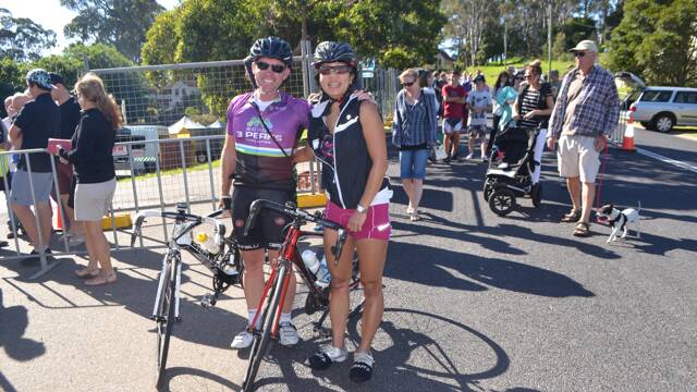 BIKE RIDERS: Cyclists Peter Victory from Adelaide and Kathy Ng from Melbourne are on a cycling holiday and cycled to the Tilba Festival on Easter Saturday from Wallaga Lake.