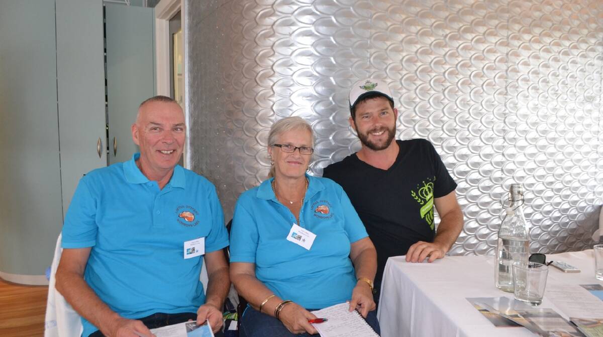 GOOD GROWERS: Ross and Ann Loftus from Wonboyn Lake and Ewan McAsh from the Clyde River spoke at the Ultimate Oyster Experience at the Narooma Oyster Festival. Photo Stan Gorton