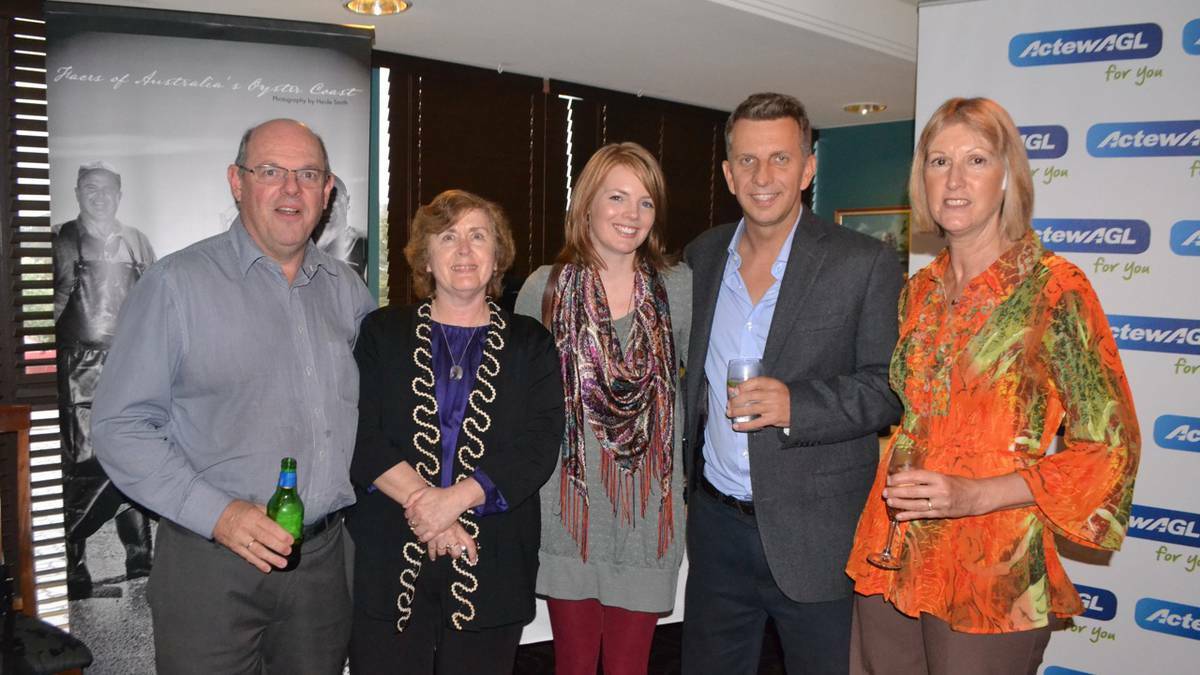 GOVERNMENT SUPPORT: Chris Hazlewood, Eurobodalla Shire Council general manager Dr. Catherine Dale, Jennifer Clarke, Member for Bega Andrew Constance and Lyn Brown at the festival launch at The Whale on Friday. Photo Stan Gorton 