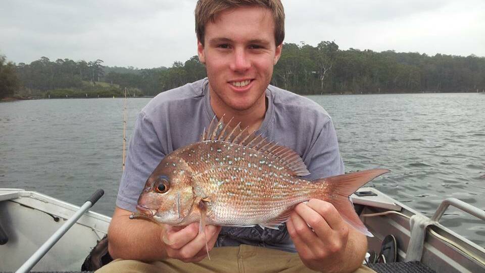 INLET SNAPPER: Alex Krantz with a decent Wagonga Inlet snapper taken on a small 80mm bloodworm wriggler. 