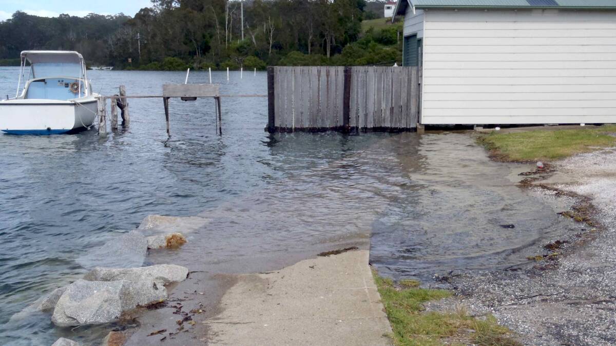 LOCAL IMPACT: Coastal Trapped Wave tide heights in May approached those of king tides seen in Narooma in January 2014. Photo Greg Watts 