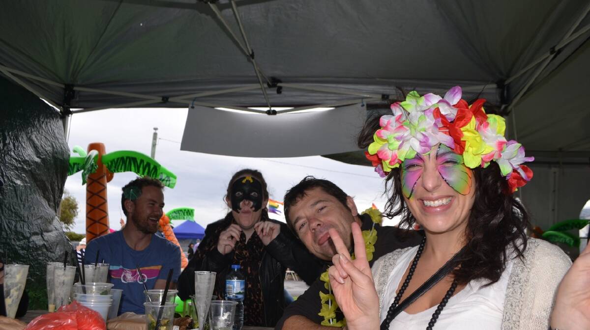 CANBERRA CREW: GOOD MATES: Having a fun is this Canberra crew at the Oyster Oasis Lounge set up by the Ulladulla Oyster Bar at the Narooma Oyster Festival. Photo Stan Gorton