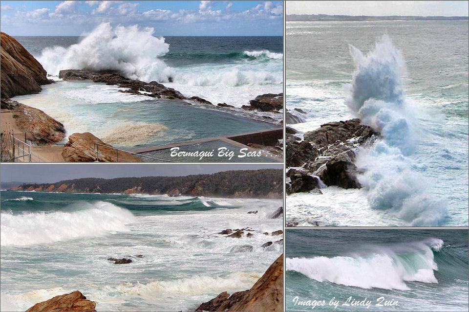 BERMAGUI WAVES: A great cliff-top vantage point for photographing this stretch of coastline north of Bermagui ... my favourite time big seas yesterday provided stunning images... Photo by Lindy Quinn and Gumnut Hideaway Gallery. 