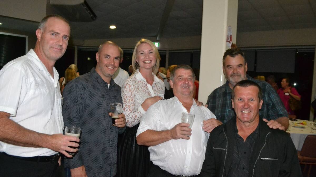 FUN TIMES: Nicholas Nancarrow, Marcus and Katie Stepanek, Tony Rose,
Grahame Cannon and Terry Preo at the Narooma Public School 125th
anniversary cocktail evening.
 