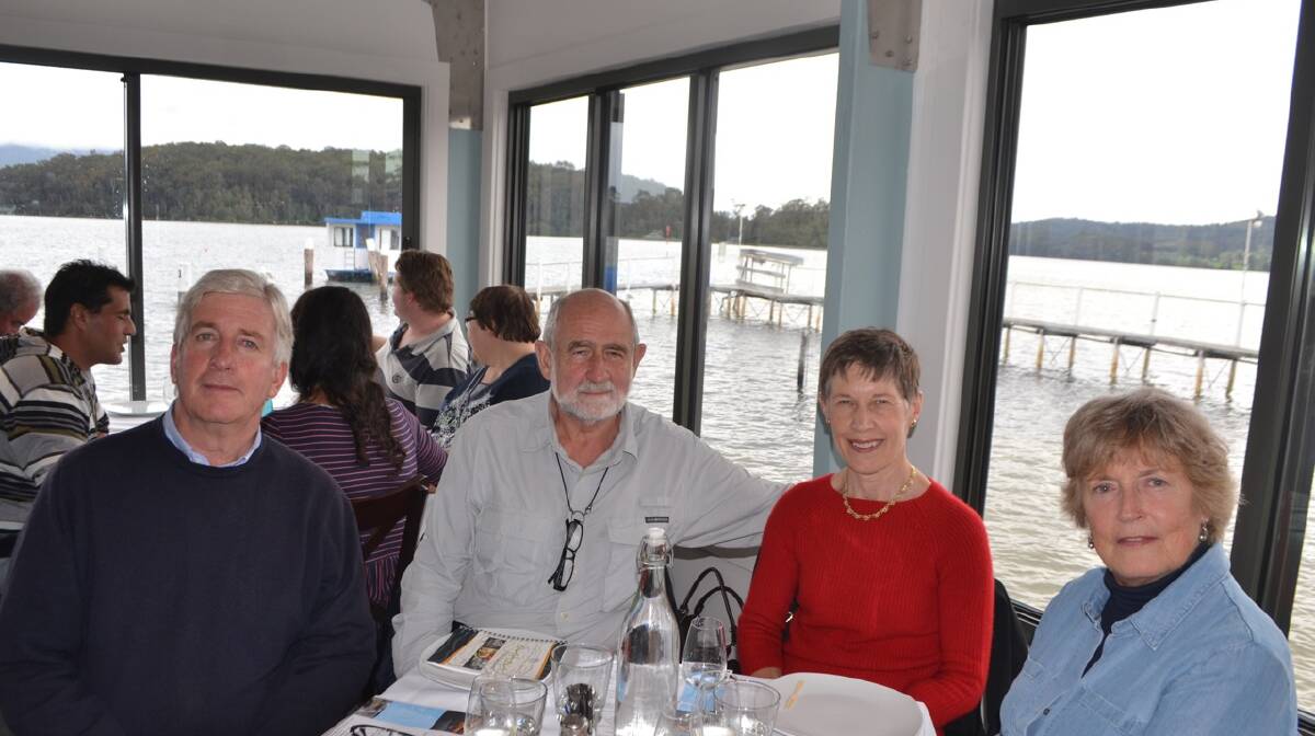 OYSTER FANS: Jock Munro, Craggs and Liz Macfie from Sydney with GP extraordinaire Jenny Wray from the Lighthouse Surgery at the Ultimate Oyster Experience at the Narooma Oyster Festival. Photo Stan Gorton