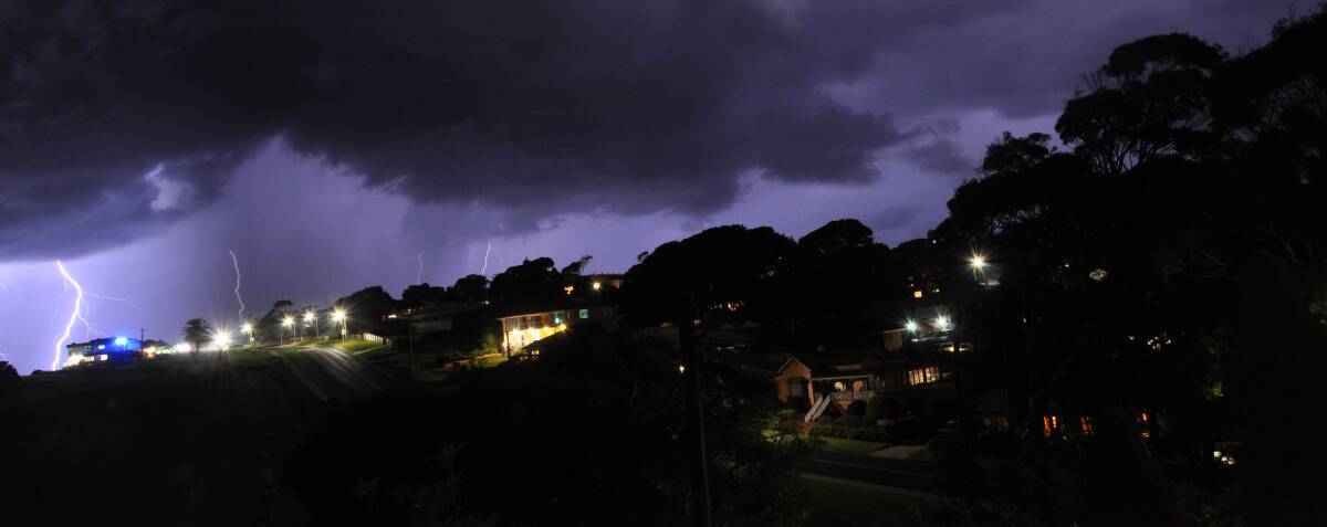 NAROOMA LIGHTNING: Lightning over the Narooma Golf Club and Ballingalla Street as captured by John Charlton on Friday evening.