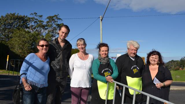 FESTIVAL CREW: Ready to greet the crowd and performers at the Tilba Festival on Easter Saturday morning are festival committee president Sally Pryor, music director Ricky Bloomfield, Karen Walters, Sally-Anne Bertram, Greg James and Christine Montague.