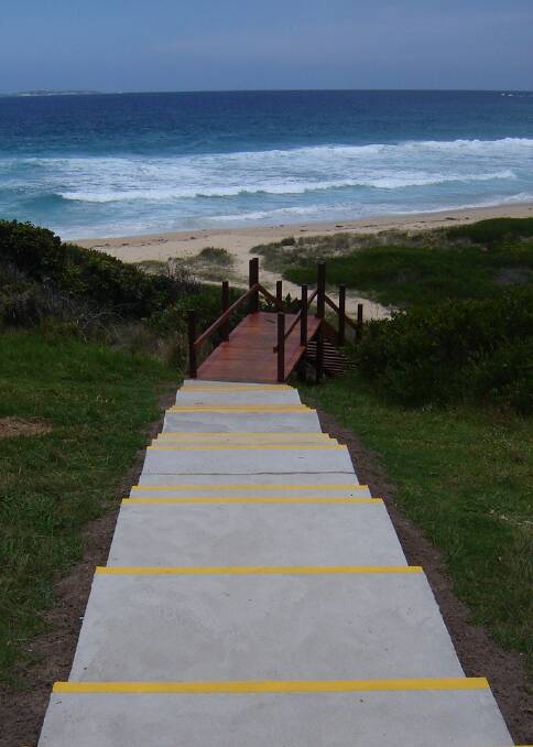 NEW STAIRS: This new beach staircase is part of Eurobodalla Shire Council’s recent works at Carters Headland, Kianga, which aims to reduce erosion and protect the coastal vegetation.  