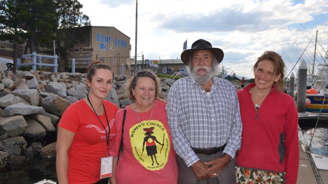 WELCOME CREW: Welcome to Country crew at the Four Winds Festival community concert volunteer Polly Crowden, Merrimans Local Aboriginal Land Council chairperson Anne Greenaway, elder and speaker Lou Davis and Lara Crew.
