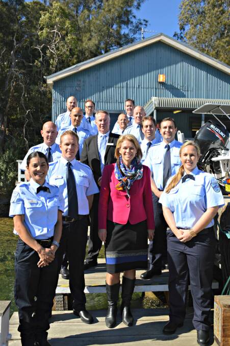 NEW BLOOD: NSW Minister for Primary Industries, Katrina Hodgkinson, with 12 new Department of Primary Industries fisheries officers and Acting Director Fisheries Compliance, Tony Andrews. 