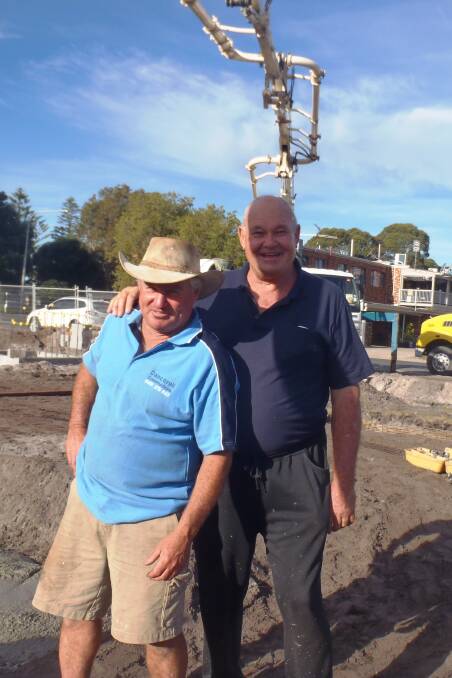 PROJECT LEADERS: Shearwater Apartments developer Harvey Ball (right) and builder Geoff Payne back when construction began last year.  