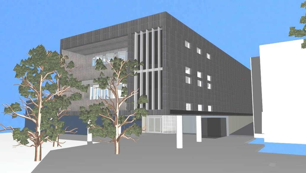 CENTRE CONCEPT: Architect ClarkeKeller’s concept for the rear of Narooma Arts Centre, as seem from the future car park. The colour of the building, located to the right of the Kinema, has not been decided. Graphic courtesy ClarkeKeller 