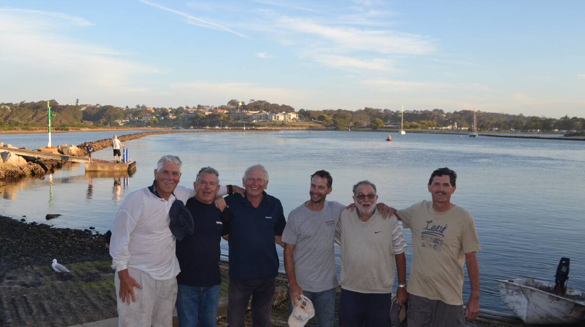 CREWS REUNITED: The crews of the fishing boat Theo Slots, Robert Pitzer and Michael Bulakowski reunited with the rescuing sailors Harvey Michael, Gary Morgan and Chris Wendel at the Apex Park boat ramp.