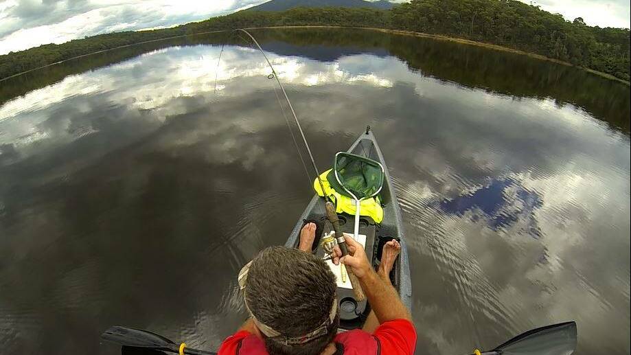 HOOKED UP: Rob Shaw of the Bermagui kayak group was also it again in of his local rivers on Easter Sunday getting a couple of nice above water shots on his GoPro. 