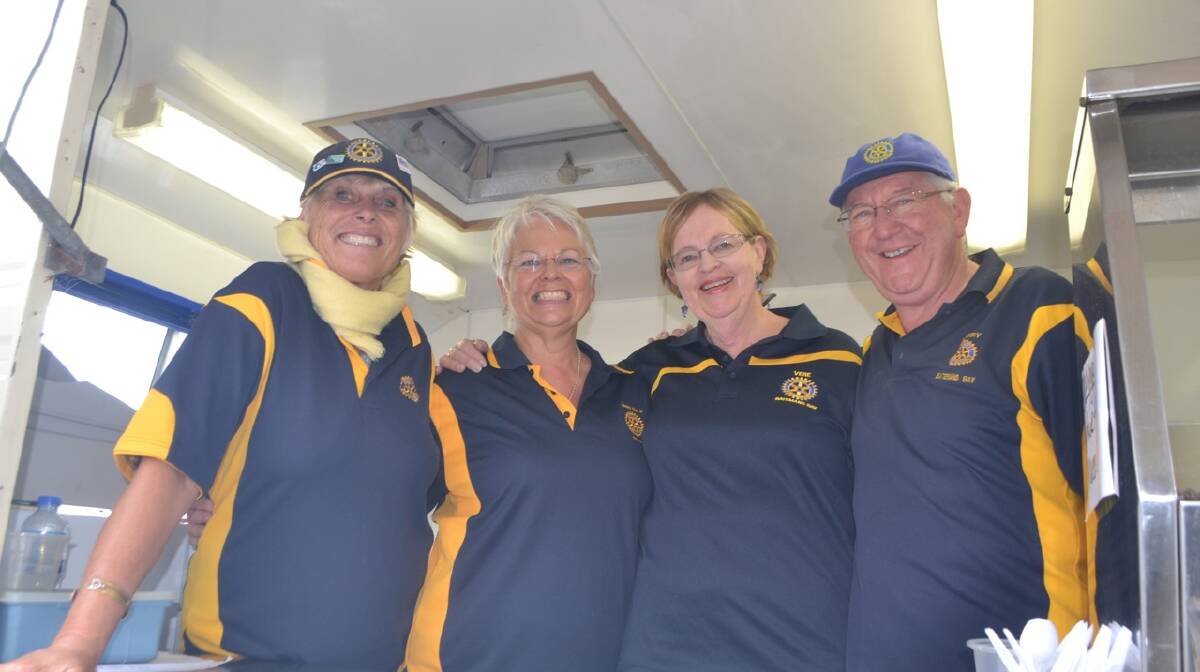 ROTARY CREW: Local Rotary crew Ange Ulrichsen, Lynda Ord, Vere and Garry Gray from Batemans Bay at the Narooma Oyster Festival. Photo Stan Gorton