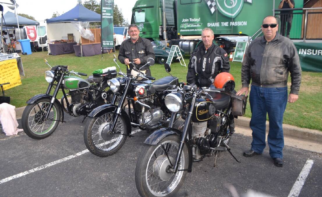 EURO BIKERS: Members of the Classic and Vintage Motor Club of Eurobodalla are Allan Eakin on his 52 BSA 500, Ray Stubbs on his BSA 58 Gold Flash and Andrew Redwin and his 57 Velocette. 