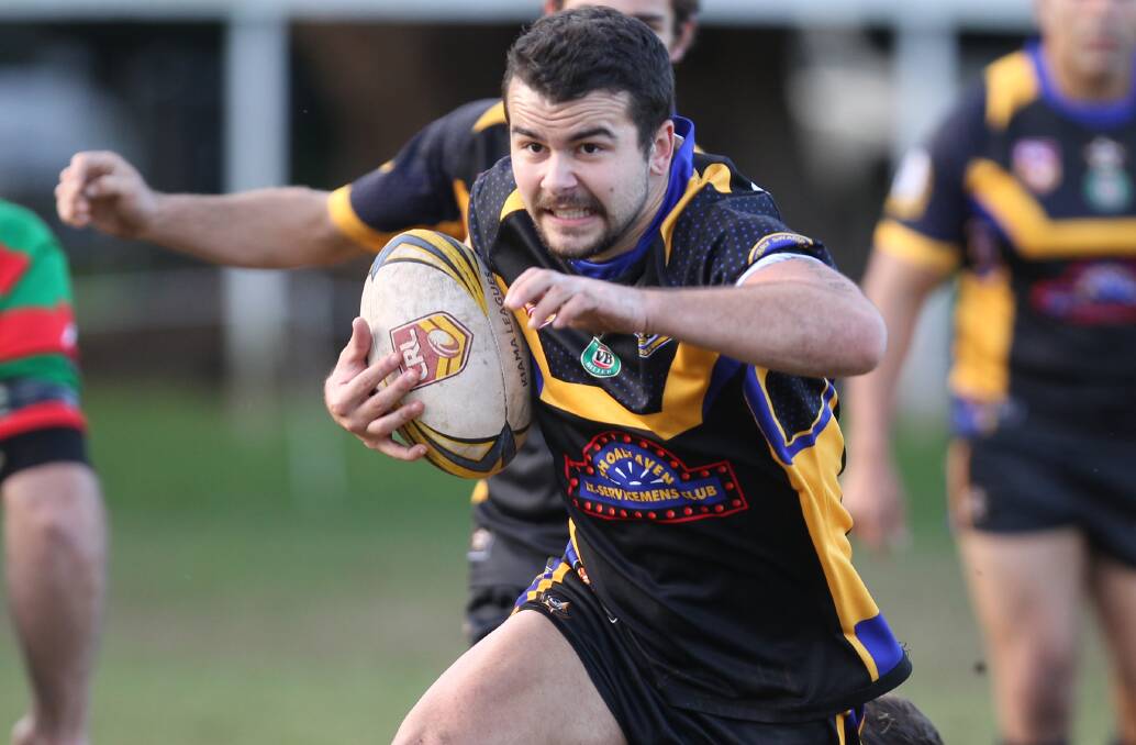 FLYING: Nowra-Bomaderry Jets centre Keldon McLachlan makes a break during their 58-14 thrashing of the Jamberoo Superoos on Sunday. Photo: DAVID HALL  
