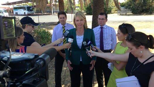 Minister Hodgkinson at the press conference in Tamworth this morning, with local MPs Kevin Anderson and Adam Marshall.