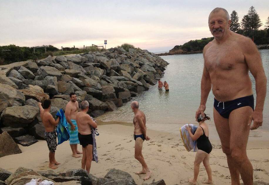 BLUE BALLS: Gary Pearse, foreground, and his fellow Bermagui Blue Balls winter swimmers swam Bruce Steer pool at Bermagui harbour on Sunday in balmy conditions. They meet every Sunday at 9am at the Bermagui Blue Pool before deciding where to swim for the day.