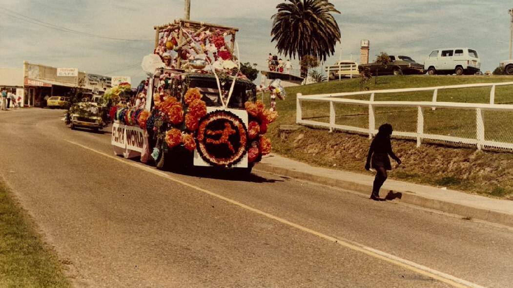 STREET PARADE: A photo of the street parade at the Narooma Booma festival in 1985… In the days before OH&S and insurance became mandatory. 
