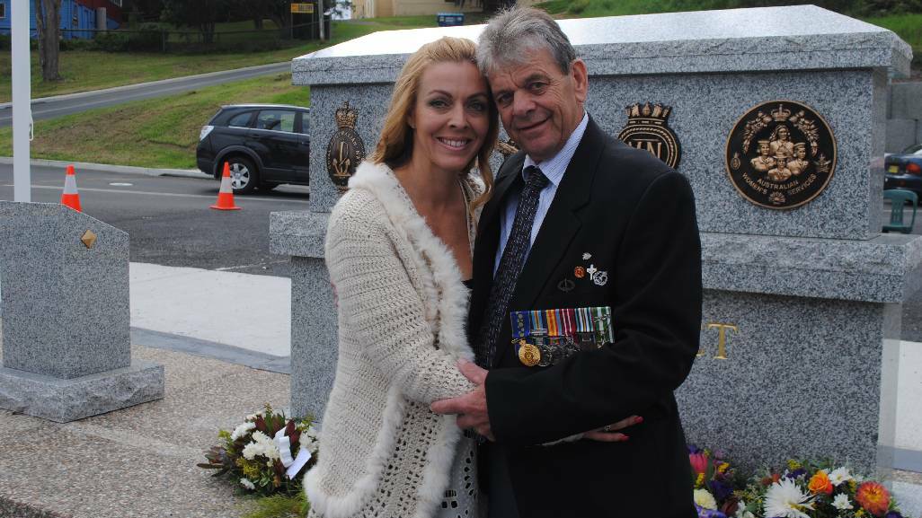 
DAUGHTER: Vietnam Veteran, Narooma’s Trevor Bennett with his daughter Nicki Blewitt who travelled from Coffs Harbour to be with her father on ANZAC Day.
