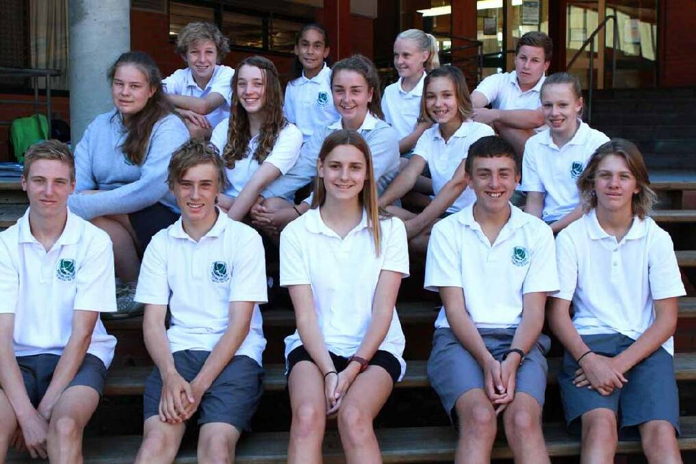 NHS SWIMMING CHAMPS: The Narooma High School Regional Swimming Team set to travel to Dapto on Thursday, March 5. Students from back left are  Rory Spurgeon, Lateisha Stewart, Aisha Thomas and Connor Breust. Middle from left Crystal Czubara, Kim Ellison, Megan Rutherford, Cecilia Colom-Davis and Georgia Pendergast. Front from left Dylan Tunks, Eric Hills, Ashley Walpole, Ryan Shaw and Kaleb Moritz.