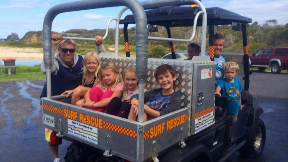 BUGGY KIDS: Dad Andrew McCaughtrie with Rogue Constable, Halle Constable, Kirra McCaughtrie, Jorge Constable, Johnny Constable, Jack McCaughtrie and Ty Constable on the last day of patrol on Sunday.