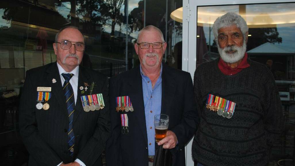 ANZAC: Vietnam veteran Chris MacDonald, Rod Fokes and Kevin Mason both wearing their fathers’ medals.