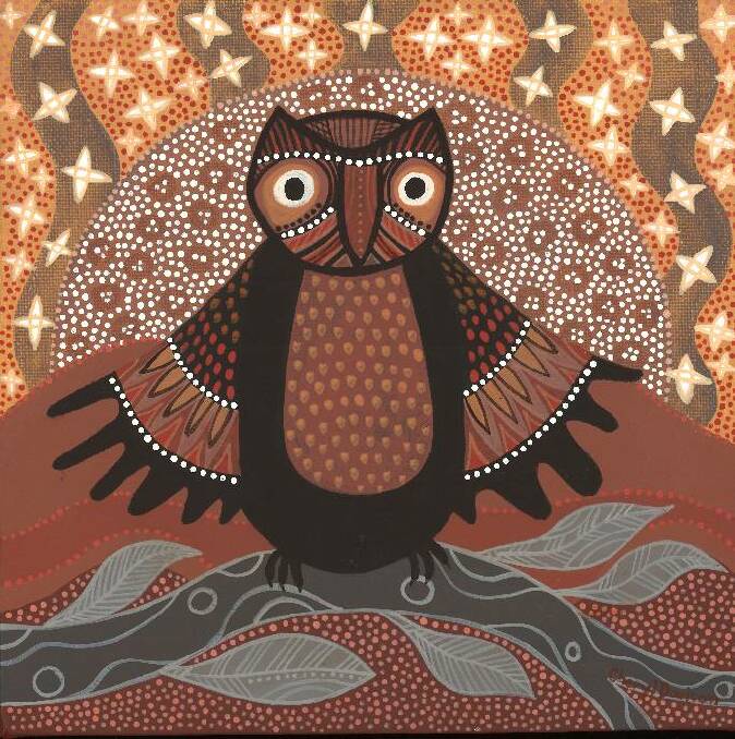 The painting of a "Little Doonooch" owl painted by Narooma artist Cheryl Davidson.