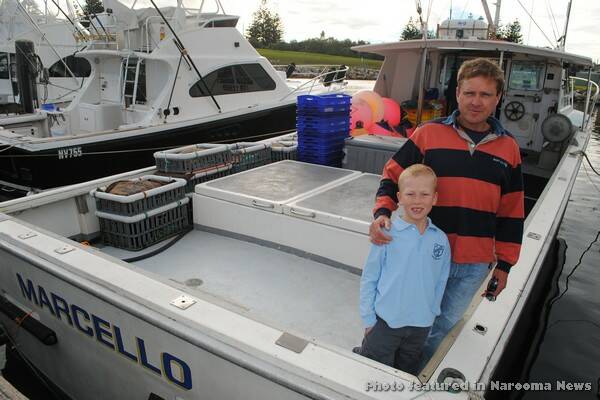 FISHING FOR THE FUTURE: Bermagui commercial drop-liner Matt Creek has represented the industry in the latest restructure recommendations and is pictured with his son Travis on his vessel in the Bermagui harbour.