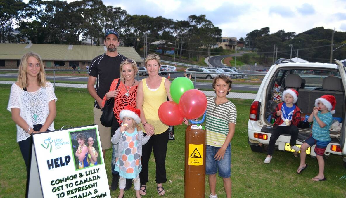 ATHLETIC FUNDY: Raising funds for her trip to Canada is athletics star Lilly Bennett pictured with Jack and Tanya Bennett, Matilda and mum Kylie McLaren, Jack Bennett and Harry and Billy McLaren. 