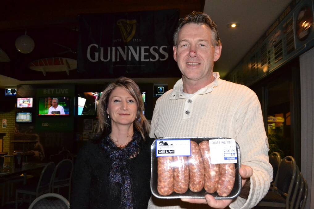 AT THE PUB: Wendy Fisher and John Tracey of Barrabarroo Meats have been regulars at the O’Brien’s screening and last week brought along a pack of chilli and port snags.