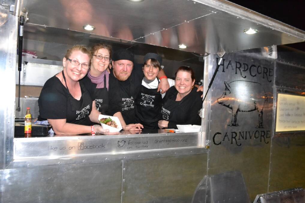 HARDCORE CARNIVORES: Coming up from the Bega area is Hardcore Carnivore food van manned by assistants Seb Thalis and Rachel Higginbotham, business partners Megan Jordan-Jones and Sue Thalis and chef Steve Jackson.