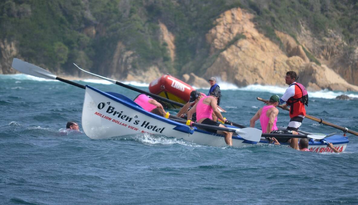 NAROOMA CREW CHANGE: Narooma performs a successful crew change somewhere near Mystery Bay in today’s leg to Bermagui. 