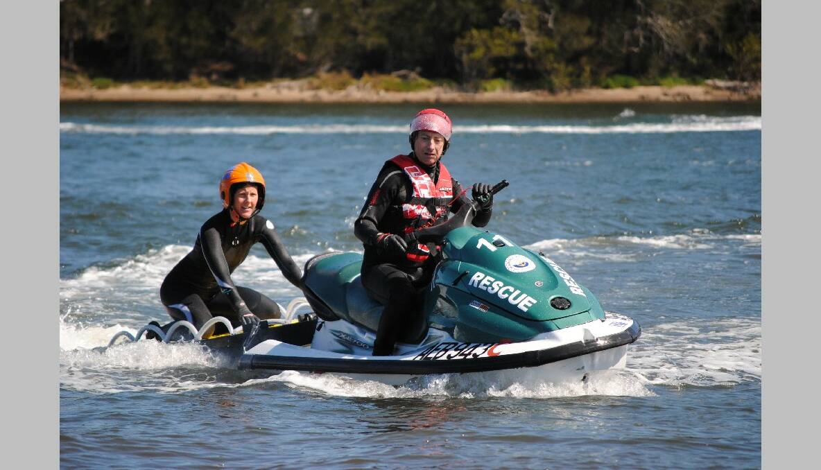 JET SKI TRAINING: Cassandra Bendixsen and Ben Woolnough during the recent Marine Rescue NSW Jet Ski training.  