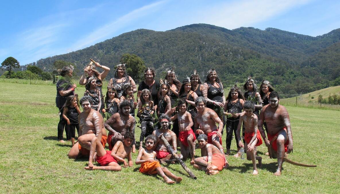 DANCING AT GULAGA: All the dancers together in the shadow of Gulaga Mountain....