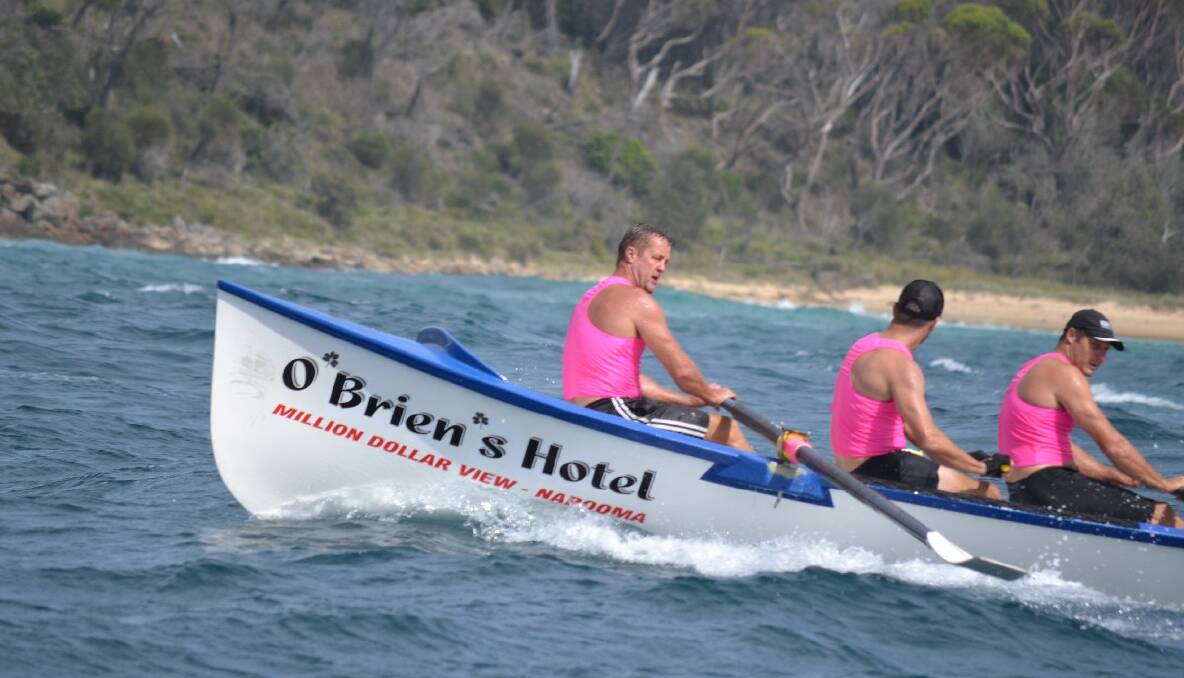 Glen Wilton is a powerhouse at the front of the Narooma vets surfboat... 