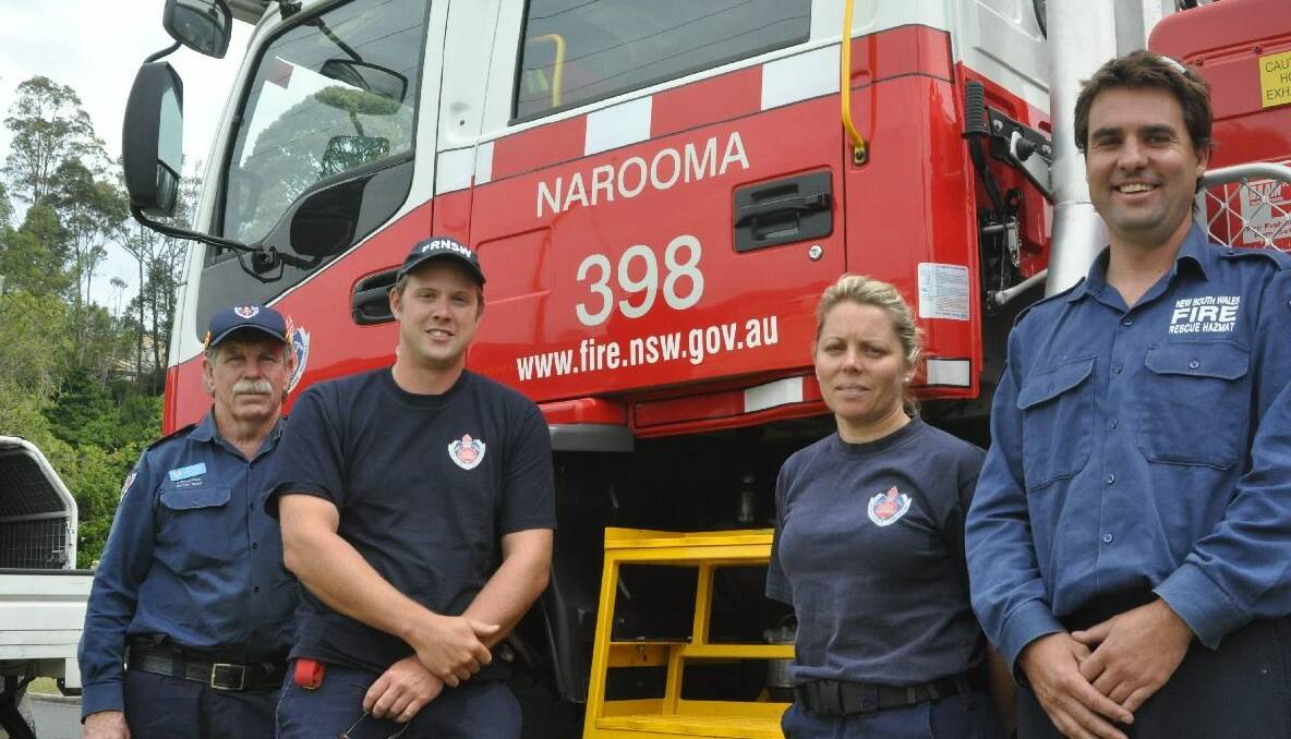 Good luck to the Narooma Fire & Rescue NSW firefighters who have just left Batemans Bay for the Blue Mountains! Pictured are Bryan Merry, Jon Lodge, Linda Wilton and Johnno Dudley.