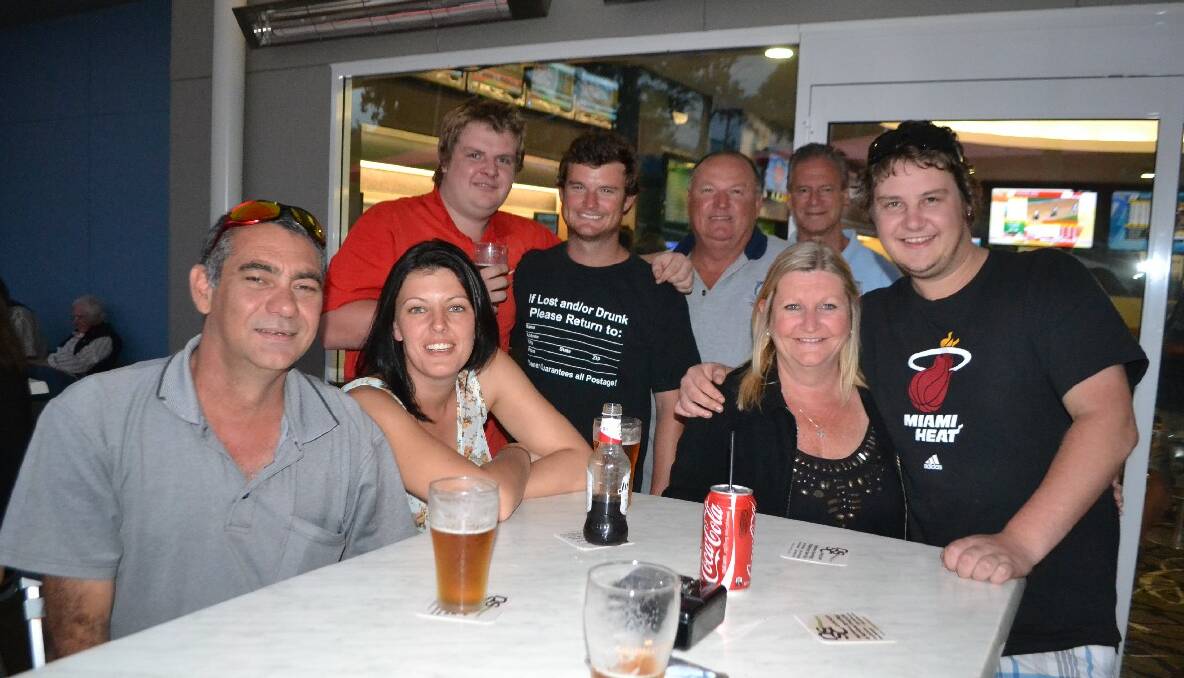   NYE GROUP: At Club Narooma on New Year’s Eve are Jason Arnold, Cherie Billing, Kim Condie, Trevor Bruest; (back) David Breust, Brent Condie and Mick Condie and Wayne Dell. Photo by Stan Gorton