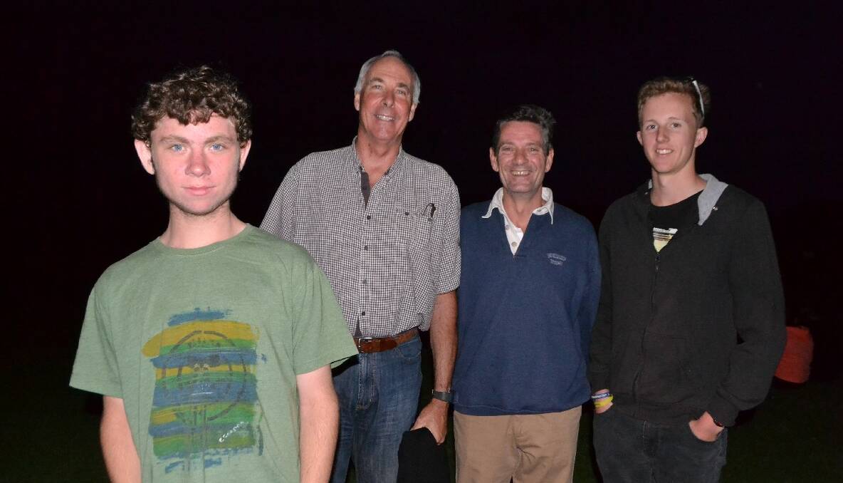   THE BOYS: Pictured at the Narooma New Year’s Eve fireworks at the Narooma Golf Club are Mason and David Gordon from Sydney and locals Martin Avill and Ben Potter. Photo by Stan Gorton