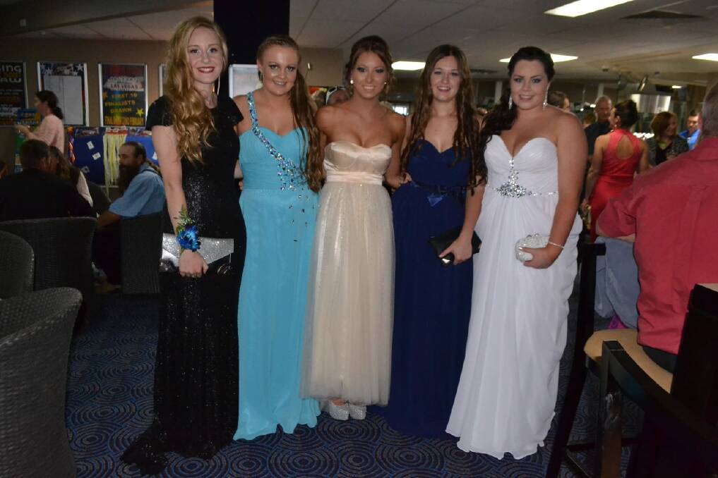 AT THE GOLFIE: At the Narooma High School Year 12 formal are Renee Hoare, Kate Madden, Kristen Rowlands-Crosbie, Felicity Stone and Sophie Duckett.
