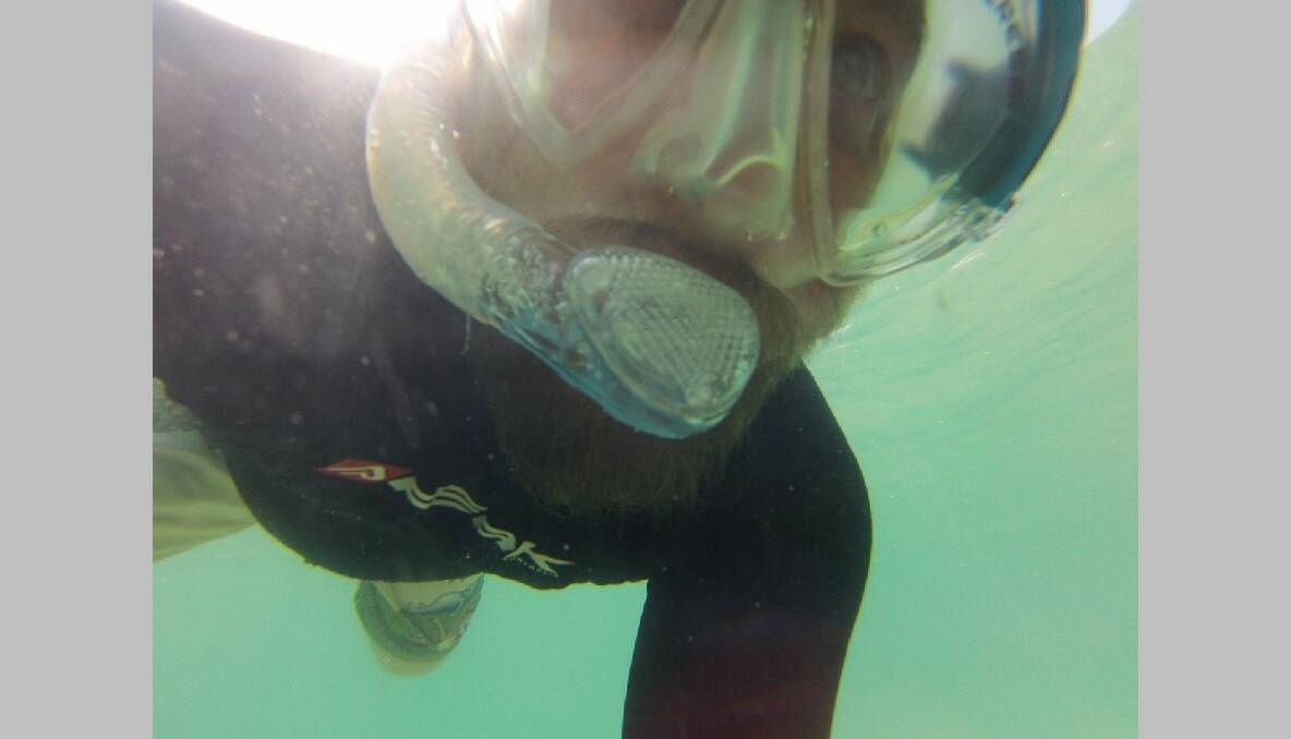 AUTHOR SELFIE: The author and Narooma News editor takes a selfie with his GoPro on one of his daily swims along the shark net.