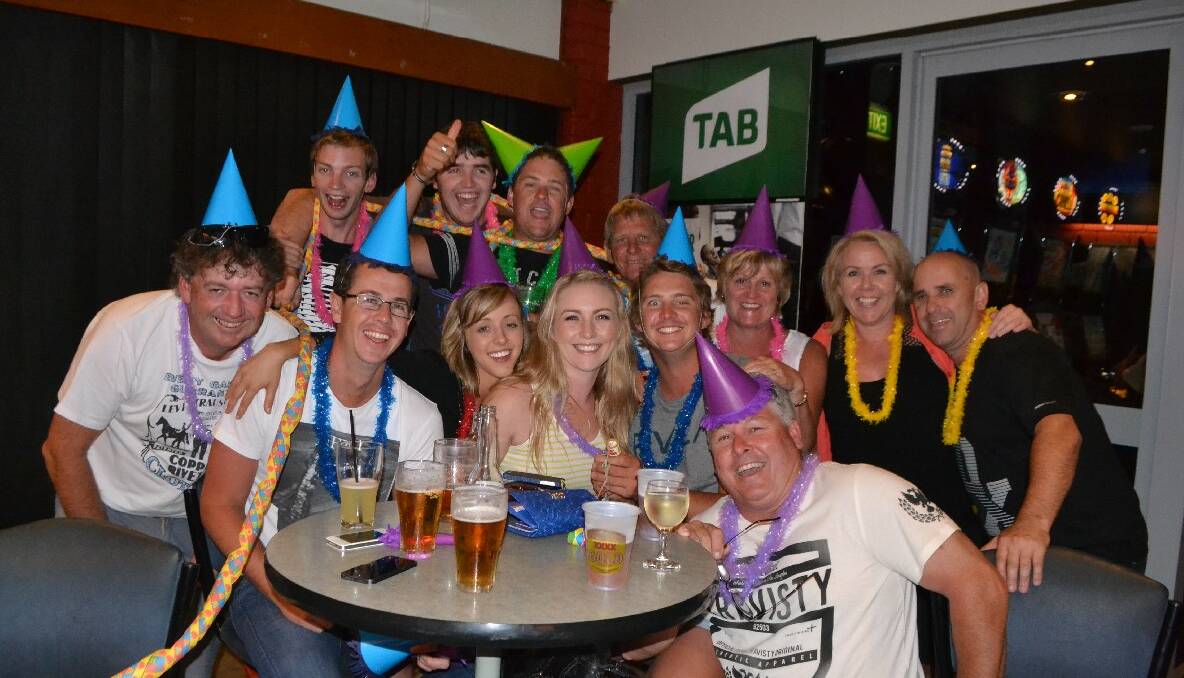   GOULBURN MOB: This big mob of Goulburn folk called the Dalmeny campground home this Christmas and are pictured at O’Brien’s Hotel, Narooma on New Year’s Eve. Photo by Stan Gorton