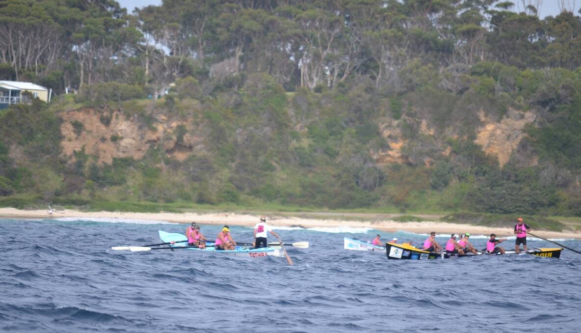 BERMAGUI CREW: Bermagui at the start of its home leg with the Tathra vets just ahead.